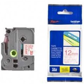 Resim Brother Tze-132 12 Mm Şeffaf Üzeri Kırmızı Laminasyonlu Etiket 