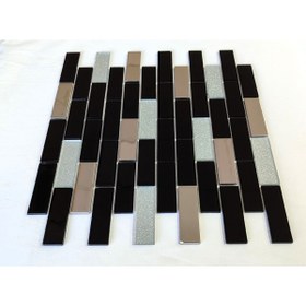 Resim MozaiKristaL Mutfak Tezgah Arası 23x73x4mm. Siyah-gümüş, 30x30cm Fileli Kristal Mozaik. (1M2 FİYATIDIR) 