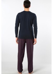 Resim Cacharel Erkek Poplin O Yaka Uzun Kollu Pijama Takım 2239/bordo 1 Lacivert 