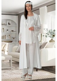 Resim Mecit Pijama 5353 Sandra Dantelli Yaka Sabahlıklı Lohusa Pijama Takımı 001 
