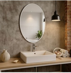 Resim 50x70 Cm Modern Oval Banyo Aynası Beyaz Çerçeveli Dekoratif Duvar Aynası Beyaz 
