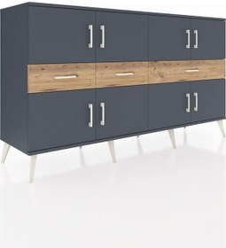 Resim Hyperion Konsol 5 Raflı 3 Çekmeceli 8 Kapaklı 176x44x99 Antrasit- Antrasit-antrasit/çam 