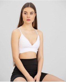Resim Aurafit Kaplı Arkası Çapraz Derin Dekolte İp Askılı Spor Sütyeni/ Beyaz 