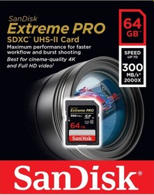 Resim Sandisk Extreme Pro SDSDXPK-064G-GN4IN 64 GB SDHC Class 10 UHS-II Hafıza Kartı 