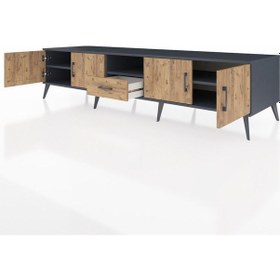 Resim Kronos Tv Ünitesi 3 Raflı Tek Çekmeceli 4 Kapaklı 220x59x51 Antrasit-çam Atlas Çam/atlas Çam - Antrasıt 