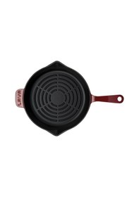 Resim Lava Döküm Yuvarlak Izgara Tava Döküm Demir Yekpare Saplı Radyal Dokulu İç Yüzey Çap Ø 28cm.-bordo Bordo 