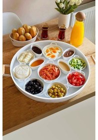 Resim Morponi Galvaniz 51 Cm Beyaz Ahşap Kulplu Yuvarlak Tepsi Beyaz 