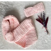 Resim Pembe El Örgüsü Bandana Ve Boyunluk Takım Bebek Ve Çocuklar Için 
