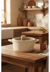 Resim Bernardo Arista 5 Parça Seramik Döküm Tencere Seti Fildişi Fildişi 