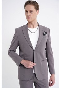 Resim Comfort Fit Çift Yırtmaç Torba Cep Metal Düğmeli Vizon Blazer Ceket C 734 
