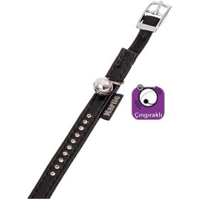 Resim Karlie Deri Taşlı Kedi Tasma Xs 30CM 11mm Siyah 