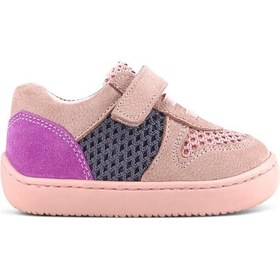 Resim Rakerplus Bob Hakiki Deri Pudra Gri Mor Barefoot Cırtlı Lastikli Bebek Sneaker Ayakkabı Pudra 