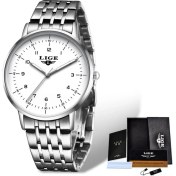 Resim Hanyang Gümüş Beyaz Lıge Iş Rahat Erkek Saatler Top Marka Lüks Moda Erkekler Için Izle Su Geçirmez Aydınlık Kol Saati Kuvars Saat Montre Homme (Yurt Dışından) 