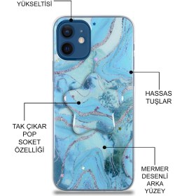 Resim Case World Caseworld Apple Apple iPhone 6s Plus Kapak Mermer Desenli Pop Socketli Silikon Kılıf - Mor 