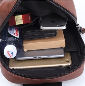 Resim Store Erkek Deri Görünümlü Göğüs Çantası – USB Girişli, Çok Gözlü, Suya Dayanıklı, Kahverengi 