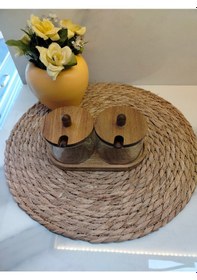 Resim Akasya Standlı Kapaklı Kaşıklı Baharatlık Ahşap - Şeffaf 