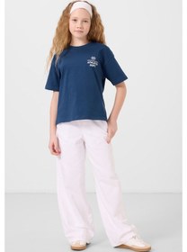 Resim Parlament Pamuklu O Yaka Oversize Fit Baskılı Kız Çocuk T-shirt - 75178 Lacivert 