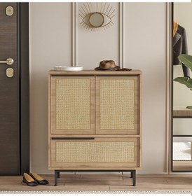 Resim Yurudesign Ocean Ayakkabılık Çok Amaçlı Dolap 3 Kapaklı Metal Ayaklı Uv Baskı Sepet-jüt On8c-su Kahverengi 