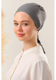 Resim Melodi Scarf Dikişli Bone Koyu Gri Koyu Gri 