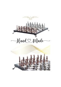Resim Mc76 Antik Mısır Figürlü Metal Satranç Takımı - 30cm Mermer Desenli Tahta El Yapımı Taşlar 