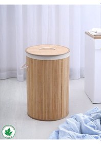 Resim El Yapımı Bambu Yuvarlak Çamaşır Sepet, Hasır Kirli Sepeti Std Katlanır Bambu Yuvarlak Çamaşır Sepeti Klasik Bambu 