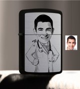 Resim Kişiye Özel Bay Doktor Karikatürlü Benzinli Siyah Metal Çakmak - N11.1357 