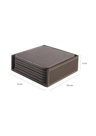 Resim Bardak Altlığı,6 Lı Set,masaüstü Kare Cup Coaster,vegan Suni Deri,11x11 Cm.,kahverengi 
