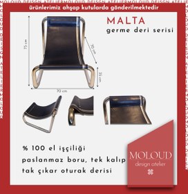 Resim MOLOUD DESIGN ATELIER Hakiki Deri Oturaklı, Demir İskeletli Tekli Koltuk, Lacivert Deri ve Gümüş Şeritli 