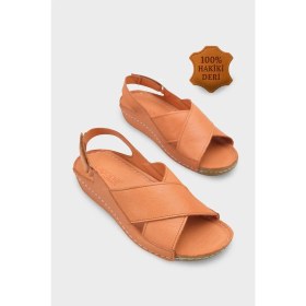 Resim Capone Outfitters Florina Hakiki Deri Soft Konfor Kadın Sandalet 