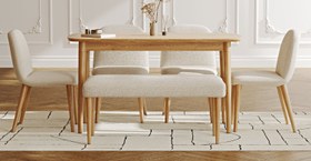 Resim Lyno 77x140 Sabit Yemek Masası Takımı (Roa Bench & 4 Venn Sandalye) - Bukle - Uzay / Koyu 