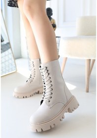 Resim Neole Bej Cilt Bağcıklı Bot Bej Cilt 