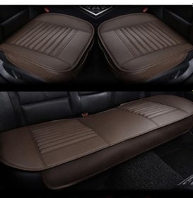 Resim Kahve Nefes Alabilir Sahte Ön Arka Deri Araba Kapak Koltuk Pedi Mat Yastık Rear 