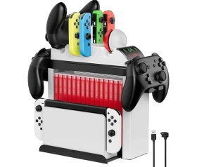 Resim Nintendo Için Organizatör Stand Şarj Cihazı Tutucu Şarj Unitesi OLED Switch LED Göstergeli TNS-2113 
