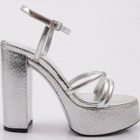 Resim Dgn 28 Kadın Bilekten Bağlama Kalın Taban Topuklu Ayakkabı 28-2125-R145225 Gümüş 