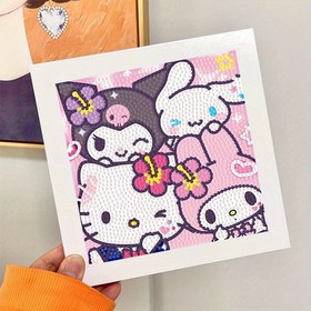 Resim Canlı Sanrio Hello Kitty & Kuromi 5D DIY Elmas Boyama Seti, 16.99x16.99 cm Tam Yuvarlak Taş Mozaik Sanat Çerçeveli - Yaratıcı Ev Dekorasyon El İşi 