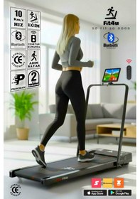 Resim Bluetooth Uygulamalı Ce Belgeli, Tutma Kollu, Eğim Ayarlı Kumandalı 10km Hız Katlanabilir Koşu Bandı 