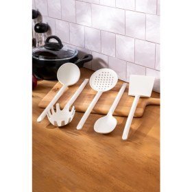 Resim Şık 5 Parça Beyaz Servis Seti, Ev Dekorasyonuna Uygun, Kaliteli ve Modern Tasarım 