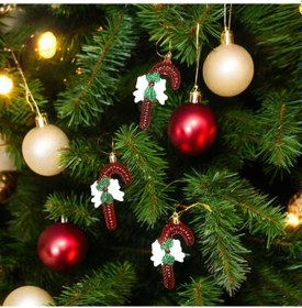 Resim Yılbaşı Ağacı Süsleri Şekerfigürlü Asmalı Set Kırmızı 3'lü-2738 