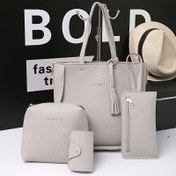 Resim 4'lü Kadın Lüks El Çantası Seti - Geniş Kapasiteli Tote Çanta, Çapraz Askılı Çanta, Cüzdan & El Çantası Altın Rengi Detaylı, Fermuarlı Kapanış & Astarlı | Şık Günlük & Resmi Kullanım, Siyah/beyaz/kırmızı Seçenekleri | Kadınlar İçin Çok Yönlü Kombinasyon Kıyafeti, kadın çantaları, omuz çantası 