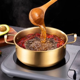 Resim 1 adet Paslanmaz Çelik Kore Ramen Tenceresi - Çift Kulplu Sap, Erişte & Çorbalar İçin Mükemmel, İndüksiyon Ocaklarla Uyumlu 