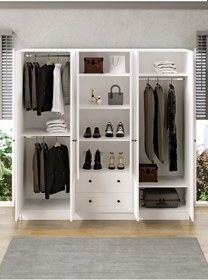 Resim Kuzeylife Elegante Modern Tasarımlı Membran Kapaklı 6 Kapılı Gardırop (52cm Derinlik) 