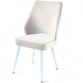 Resim Puffy Sandalye - Babyface Krem Kumaş - Metal Beyaz Ayak 