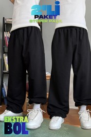 Resim STYKEER Yazlık Baggy Büyük Beden Ekstra Bol Paçası Lastikli İç Göstermeyen Kumaş Pamuklu Oversize Eşofman 