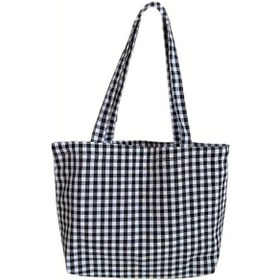 Resim Elmpaly Siyah Vintage Kot Çanta Kadınlar İçin Büyük Kapasiteli Ekose Desenli El Çantası Diğer 