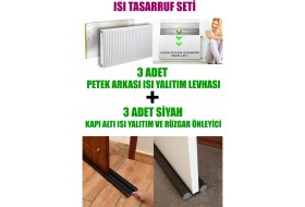 Resim Ankaflex 3 Adet Kalorifer Peteği Arkası Isı Yalıtım Levhası ve 3 Adet Kapı Altı Rüzgar ve Ses Önleyici 