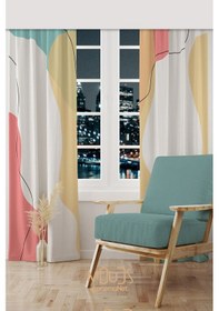 Resim Quiet Desenli Süet Oturma Odası Salon Fon Perde Dijital Baskılı Ekstrafor Büzgü 2 Kanat Prd-1048 Çok Renkli 