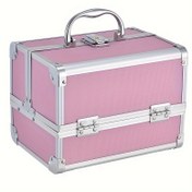 Resim Profesyonel Makyaj Sanatçısı Seyahat Çantası - 17.02x17.02x22.86cm Aynalı, Fırça Tutuculu & Kilitli Anahtarlı Taşınabilir Kozmetik Organizatör - Takı Saklama & Banyo Gereçleri için İdeal 