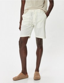 Resim Koton Bermuda Şort Chino Cepli Paça Detaylı Keten Karışımlı Ekru 4sam40070hw Ekru 