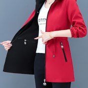 Resim Kadınlar için Günlük Uzun Kollu Rüzgarlık Ceket - Ayarlanabilir Bel İpi ile Çift Taraflı Tasarım, İnceltici Kesim, İlkbahar/Sonbahar Katmanlama için Bordo ve Siyah Renk Bloğu, Çok Yönlü Dış Giyim, Sonbahar Katman Parçası | Çift Taraflı Ceket | Fermuarlı Kapama 