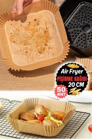 Resim Munico Mikrodalga Kare Fritöz Kağıdı 50 Parça 20 Cm Tüm Airfryerlara Uyumlu Kağıt Pişirme Kağıdı Pişirme 